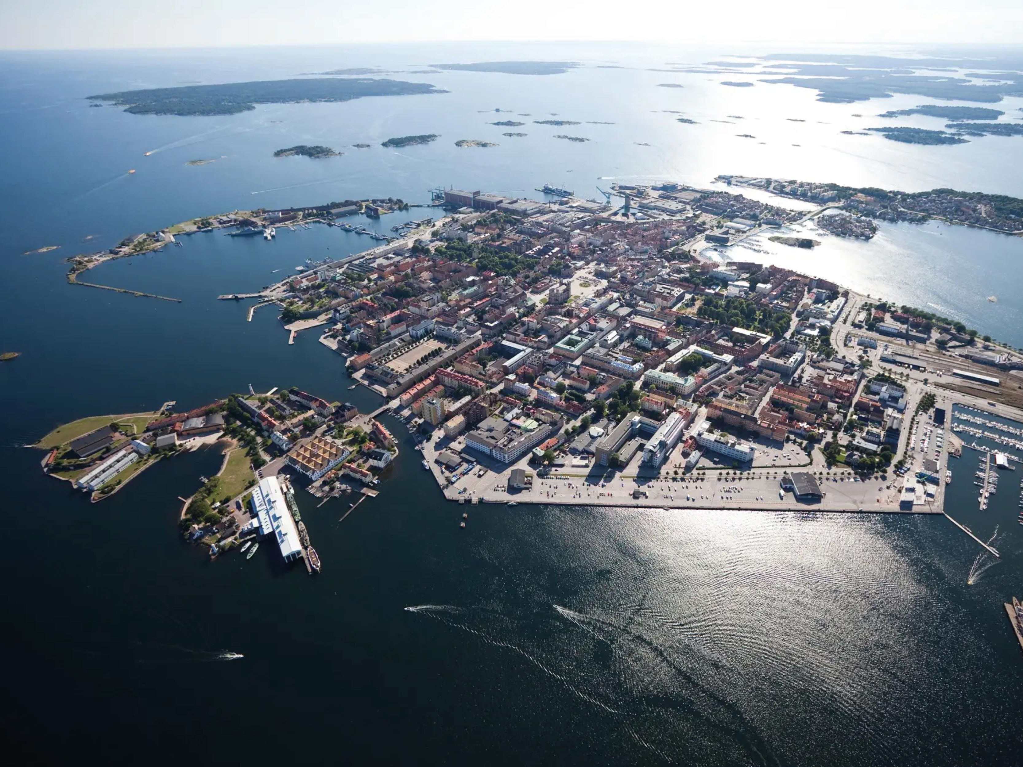 Aerial view of Trossö and central Karlskrona (Heliair Sweden/Visit Karlskrona)
